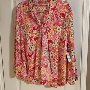 Bar III Vibrant Floral Blouse in Pink and Orange